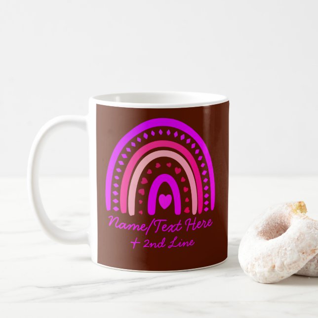 Ändra Rosan Namn Boho Rainbow Heart Brown Kaffemugg (Med munk)