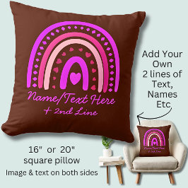 Ändra Rosan Namn Boho Rainbow Heart Brown Kudde