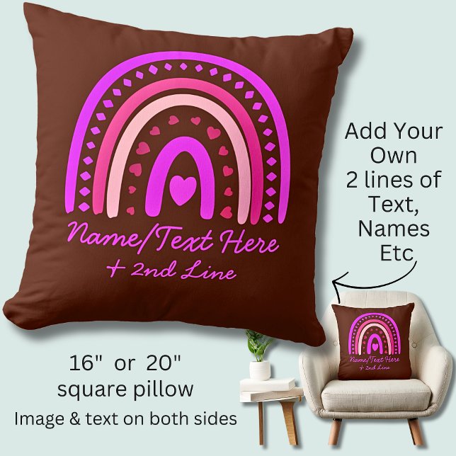 Ändra Rosan Namn Boho Rainbow Heart Brown Kudde (Skapare uppladdad)