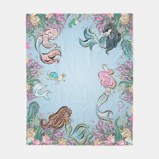 Ändra Sjöjungfru för vattenfärg Fleecefilt (Framsidan)