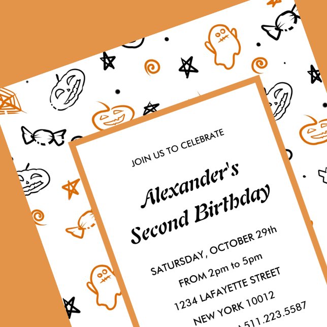 Andra spöket för Halloween-födelsedagsinbjudan Inbjudningar (Halloween-2nd-birthday-invitation-second-ghost-1)