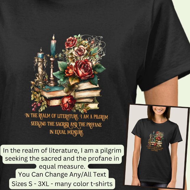 Ändra text, gotisk Bokar och ljus, citat, svart T Shirt (Skapare uppladdad)