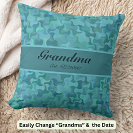 Ändra text Grandma Est Grandmor Nyfödd bebis Teal Kudde