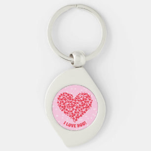 Ändra text I KÄRLEK DU Red Heart White Stars Rosa Swirl Silverfärgad Nyckelring