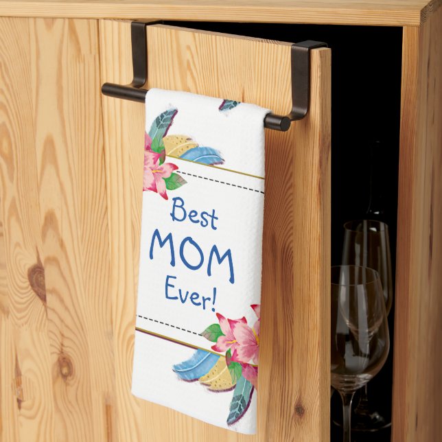 Ändra text Lägg till Namn Boho Flower Feathers, bä Kökshandduk (Thirds Fold)