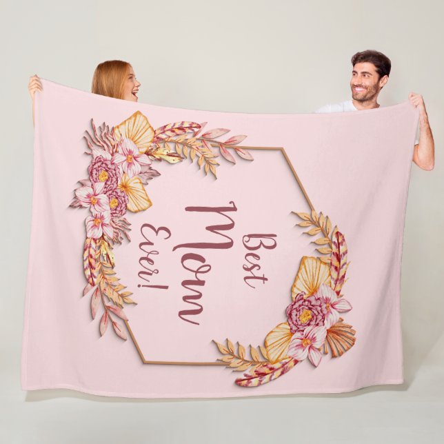 Ändra text Lägg till Namn Boho Flower Ram Best Mam Fleecefilt (På plats)
