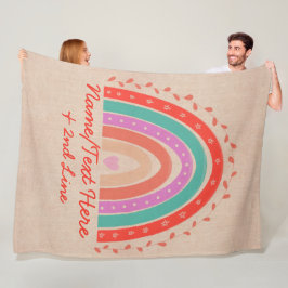 Ändra text Lägg till Namn Boho Rainbow Heart Aqua  Fleecefilt