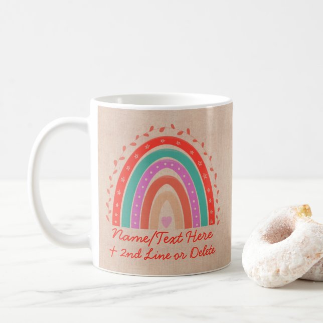 Ändra text Lägg till Namn Boho Rainbow Heart Aqua  Kaffemugg (Med munk)