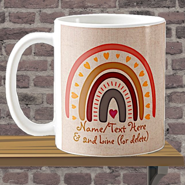 Ändra text Lägg till Namn Boho Rainbow Heart Rosa  Kaffemugg (Skapare uppladdad)