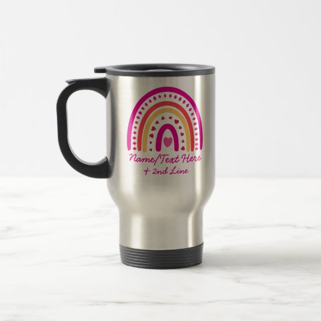 Ändra text till Namn, Boho Rosa Rainbow Hearts Resemugg (Vänster)