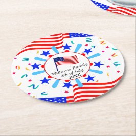 Ändra text USA flagga Independence day juli 4 Underlägg Papper Rund