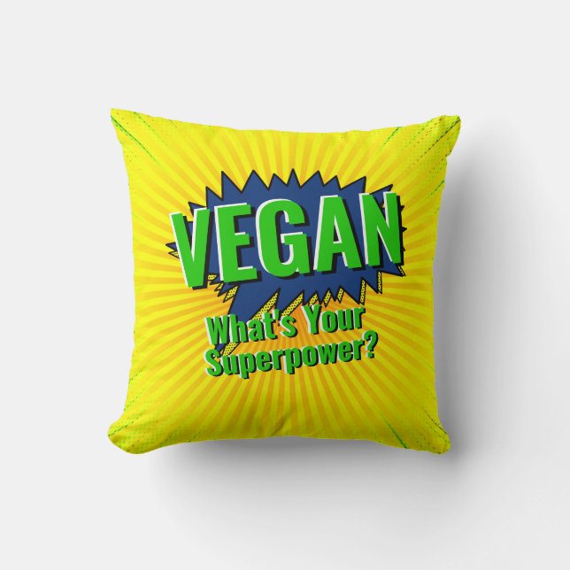 Ändra text Vegan Din superpower Tecknad Stil Kudde (Framsida)