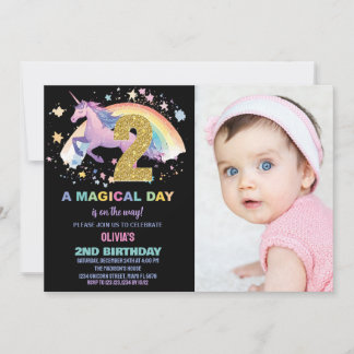 Andra Unicorn Birthday-inbjudningar med foto Inbjudningar