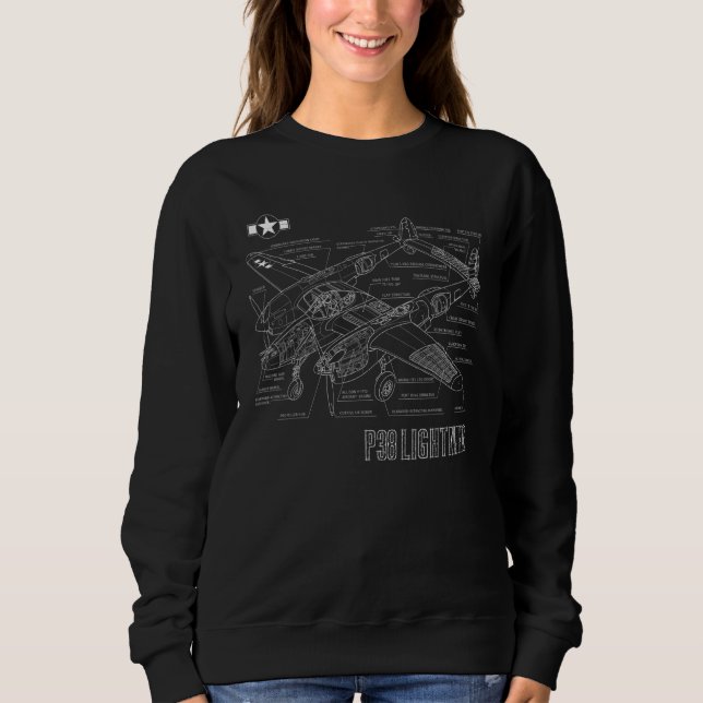 Andra världskriget P 38 Lightning Fighter Flygplan T Shirt (Framsida)