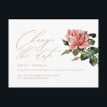 Ändra Vintagen Datumskript i Ro Guld Vykort<br><div class="desc">Uppdatera dina gäster med informationen om din omschemalagda eller uppskjutna händelse med det här minimalistiska och moderna vykortet med ett modernt kalligrafiskript och en vintage ro. Sluta med min affär för att se mer så här.</div>