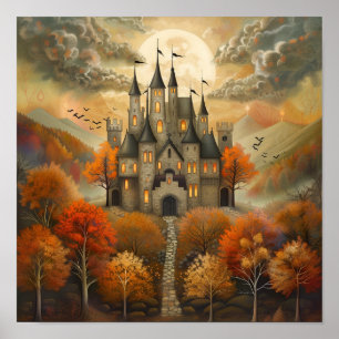 Ändrad höstslott vid Nattens AI Art Poster