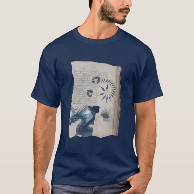 Ändrad Voynich-manuskriptsida Blå Drak T Shirt (Framsida)