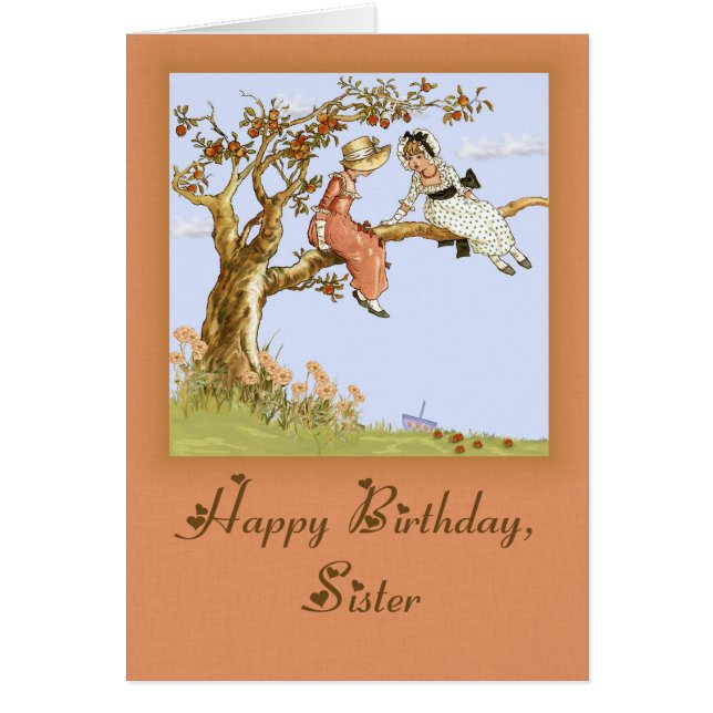 Ändrade Kate Greenaway flickor i det Apple träd Hälsningskort (Framsidan)