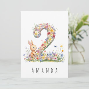Andrafödelsedagsblommig kanin-kort inbjudningar