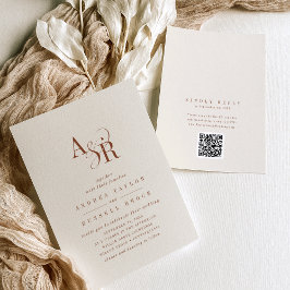 ANDREA Boho Crème QR-kod Klassisk Elegant Bröllop Inbjudningar
