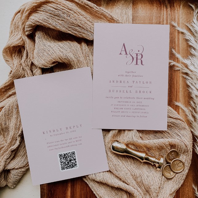 ANDREA Burgundy and Blush QR Code Elegant Wedding Inbjudningar (ANDREA Burgundy and Blush QR Code Elegant Wedding Invitation)