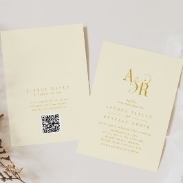 ANDREA Butter Yellow QR Code Elegant Wedding Inbjudningar