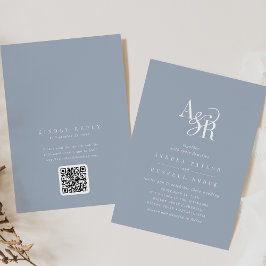 ANDREA Dammtor Blue QR-kod Klassisk Elegant Bröllo Inbjudningar