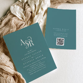 ANDREA Dark Teal QR Code Classic Elegant Wedding Inbjudningar
