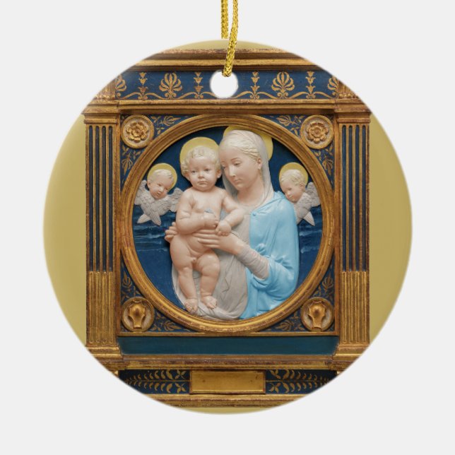 Andrea Della Robbia c1485 Madonna och Child Julgransprydnad Keramik (Framsidan)