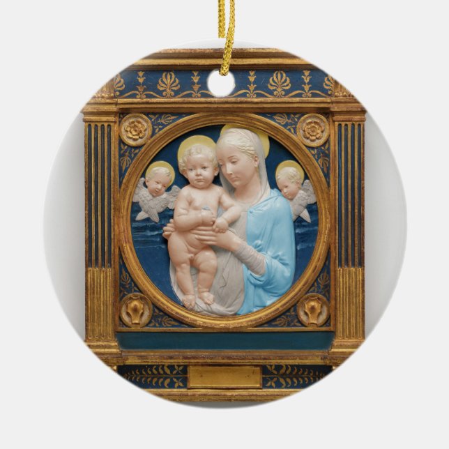 Andrea Della Robbia c1485 Madonna och Child Julgransprydnad Keramik (Framsidan)