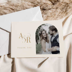 ANDREA Flat Minimal Guld Cream Boho Photo Bröllop Tack Kort