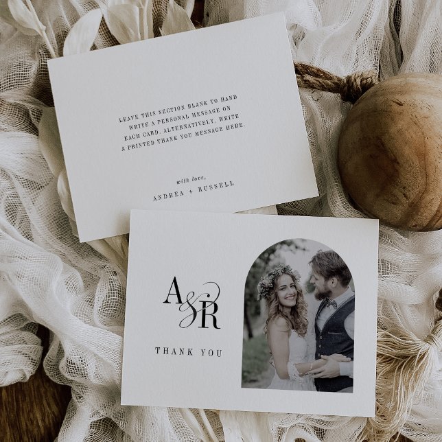 ANDREA Flat White Black Chic Minimal Photo Bröllop Tack Kort (ANDREA Flat White Black Chic Minimal Photo Wedding Thank You Card)