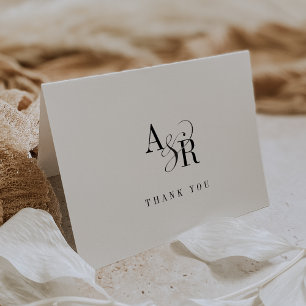 ANDREA Foldigt White Black Monogram Formal Bröllop Tack Kort