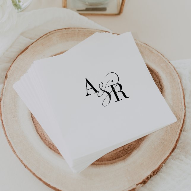 ANDREA Formellt minimum White Black Elegant bröllo Pappersservett (ANDREA Formal Minimal White Black Elegant Wedding Napkins)