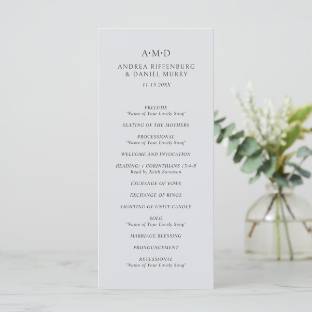 Andrea Gray Elegant Bröllop Program (Stående Fram)