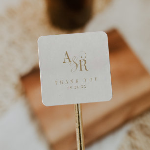 ANDREA Guld Cream Modern Minimal Bröllop Tack Fyrkantigt Klistermärke