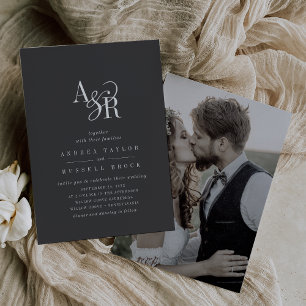 ANDREA Minimal Boho Mörk Grått Modern Photo Bröllo Inbjudningar