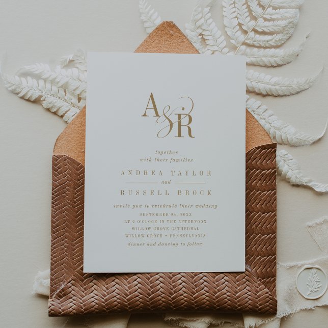 ANDREA Minimal Guld Elegant Forme Classic Bröllop Inbjudningar (ANDREA Minimal Gold Elegant Formal Classic Wedding Invitation)