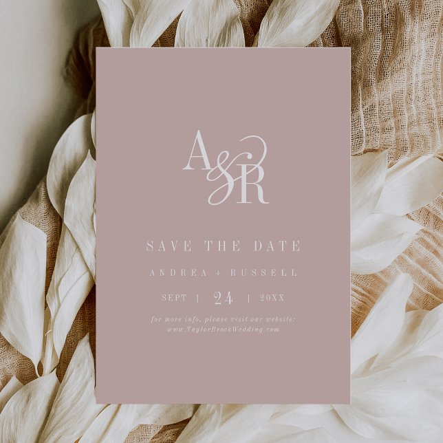 ANDREA Monogram Enkel Rosa Minimal Bröllop Spara Datumet (ANDREA Monogram Simple Blush Pink Minimal Wedding Save The Date)