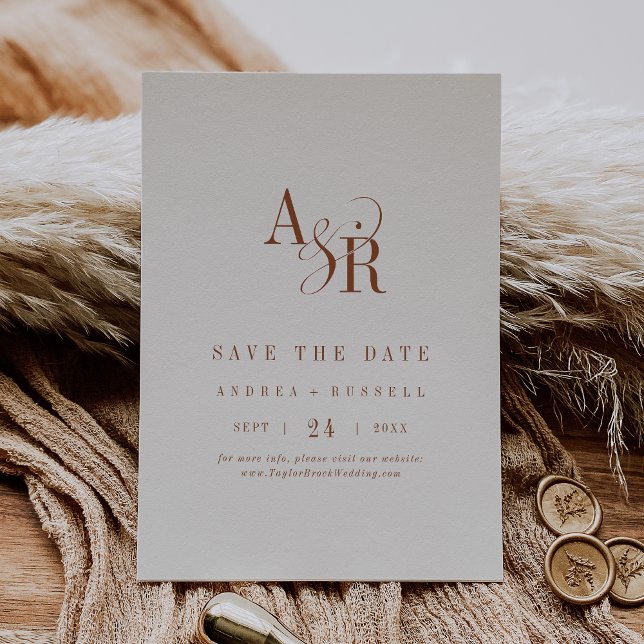 ANDREA Monogram Simple Boho Cream Minimal Wedding Spara Datumet (ANDREA Monogram Simple Boho Cream Minimal Wedding Save The Date)