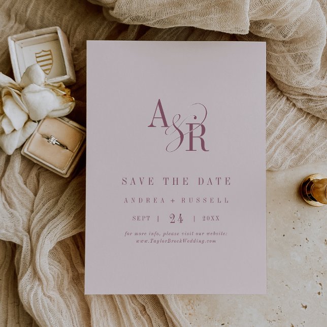 ANDREA Monogram Simple Burgundy Blush Pink Wedding Spara Datumet (ANDREA Monogram Simple Burgundy Blush Pink Wedding Save The Date)