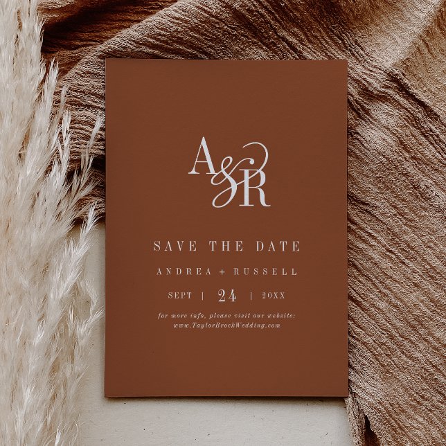 ANDREA Monogram Simple Terracotta Minimal Wedding Spara Datumet (ANDREA Monogram Simple Terracotta Minimal Wedding Save The Date)