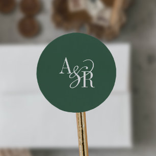 ANDREA Mörkgrön Modern Enkel Bröllopsmonogram Runt Klistermärke