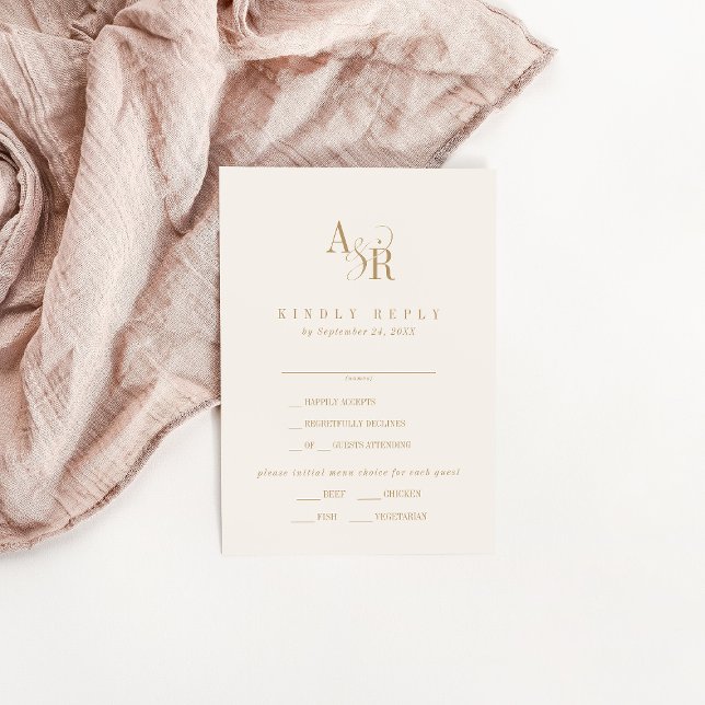 ANDREA Neutralt Guld Cream Formell Bröllop OSA Car Kort (ANDREA Neutral Gold Cream Formal Wedding RSVP Card)