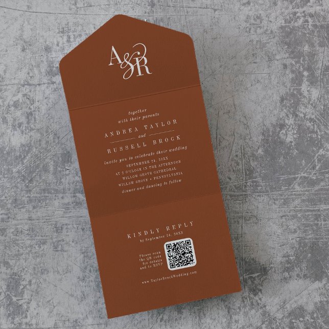 ANDREA QR-kod Terrakotta Enkel Minimal Bröllop (ANDREA QR Code Terracotta Simple Minimal Wedding All In One Invitation)