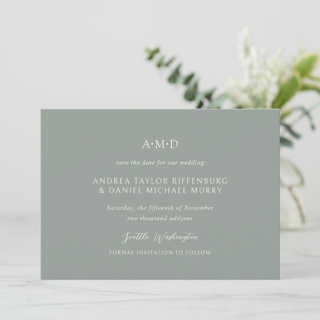 Andrea Sage Green Elegant Bröllop Spara Datumet (Stående Fram)