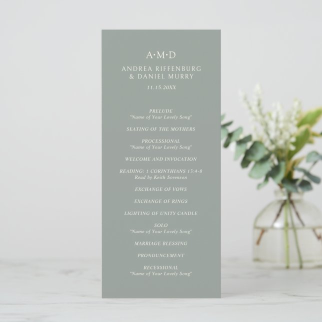 Andrea Sage Grön Elegant Bröllop Program (Stående Fram)