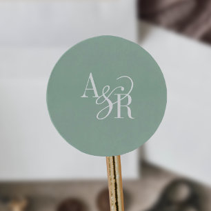 ANDREA Sage Grön Modern Enkel Bröllopsmonogram Runt Klistermärke