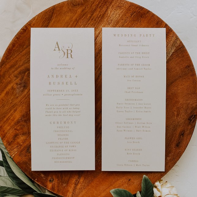 ANDREA Simple Boho Guld Cream Minimalist Bröllop Program (ANDREA Simple Boho Gold Cream Minimalist Wedding Program)