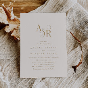 ANDREA Simple Guld Cream Boho Minimalist Bröllop Inbjudningar